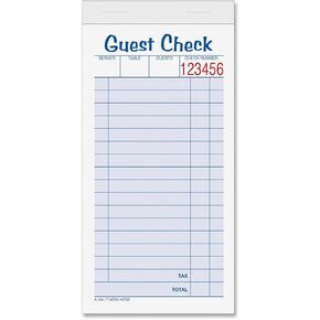TOPS Guest Check Books, 2-Part, Carbonless, White/Canary, 3-11/32" x 6-3/8", 50 Sets/Pad, 10 Pads/Pack (45702)
