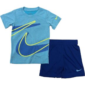 Nike Boy's Dri-Fit T-Shirt & Shorts 2 Piece Set (Indigo Force(86E526-C3M)/Yellow, 4)