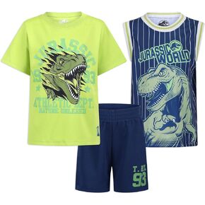 Jurassic Park Universal Boys Short Sleeve T-Shirt, Tank Top, and Shorts 3-Piece Set For Big Kids - Blue