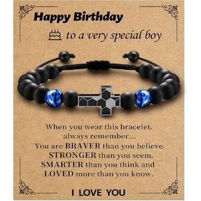 Cross Soccer Bracelet for Men Boys, Tiger Eye Bracelet Brings Health, Safety and Happiness, Baptism/Back to School/Birthday/Christmas Gifts for Players Team Son Grandson Man