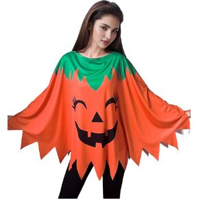 Women's Halloween Pumpkin Face Poncho Funny Orange Costume