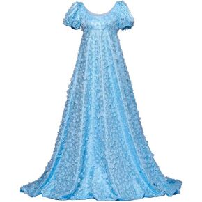 Women's Daphne Basset Dress Regency Dresses Jane Austen Style High Waistline Ruffled Puff Sleeve Long Dress