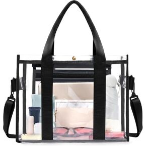 BAGAIL Clear Bag, Clear Tote Bag with Separate Zipper Pouch, PVC Travel Bag with Adjustable Strap and Reinforced Handle