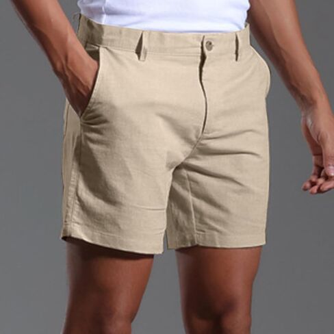 Men's Casual Cotton Linen Shorts 6" Flat Front Classic Fit Summer Beach Short with Pockets in Saudi Arabia