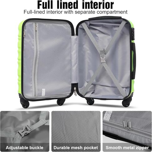 LONG VACATION Luggage Set 4 Piece Luggage ABS hardshell TSA Lock Spinner Wheels Luggage Carry on Suitcase (APPLE GREEN, 6 piece set) in Kuwait