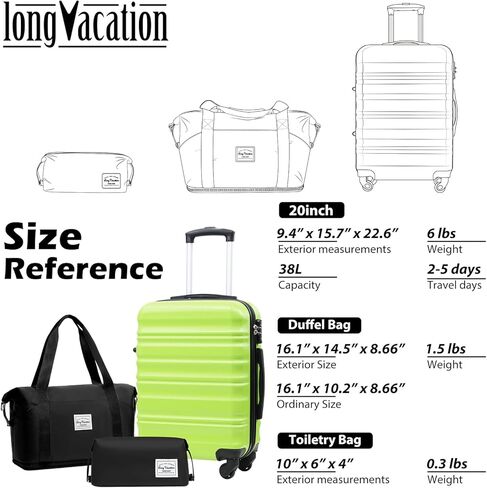 LONG VACATION Luggage Set 4 Piece Luggage ABS hardshell TSA Lock Spinner Wheels Luggage Carry on Suitcase (APPLE GREEN, 6 piece set) in Kuwait