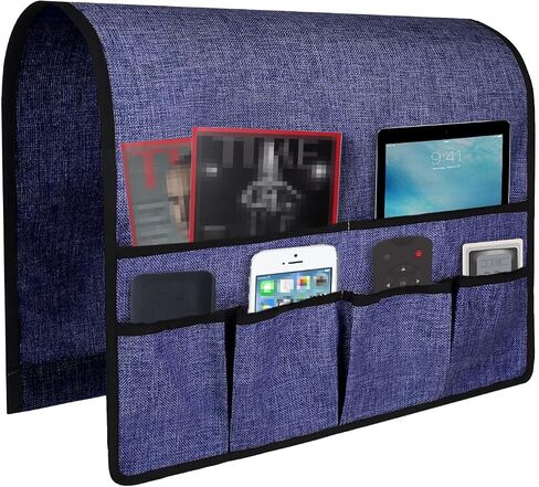 NICEEC Non Slip Linen Sofa Armrest Organizer for Sofa Couch Recliner Remote Holder Armchair Caddy with 6 Pockets Storage for Magazine Books,TV Remote Control,Cell Phone,Glasses,Charger-White in Saudi Arabia