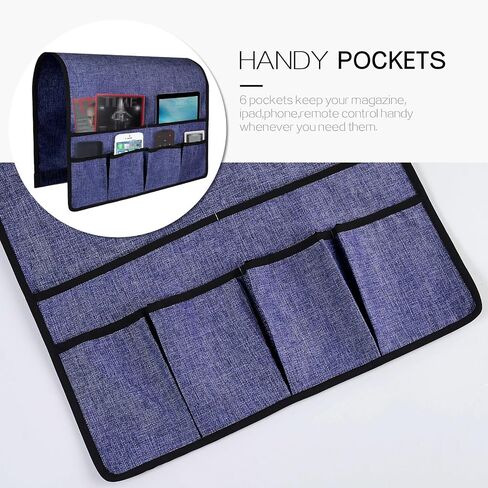 NICEEC Non Slip Linen Sofa Armrest Organizer for Sofa Couch Recliner Remote Holder Armchair Caddy with 6 Pockets Storage for Magazine Books,TV Remote Control,Cell Phone,Glasses,Charger-White in Saudi Arabia