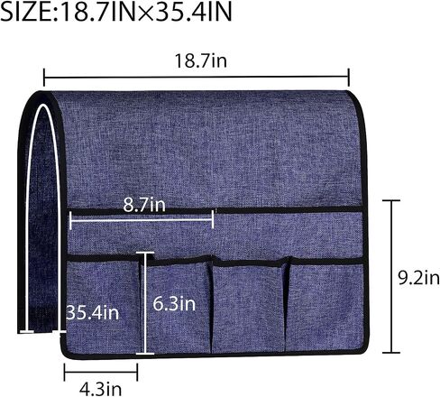 NICEEC Non Slip Linen Sofa Armrest Organizer for Sofa Couch Recliner Remote Holder Armchair Caddy with 6 Pockets Storage for Magazine Books,TV Remote Control,Cell Phone,Glasses,Charger-White in Saudi Arabia