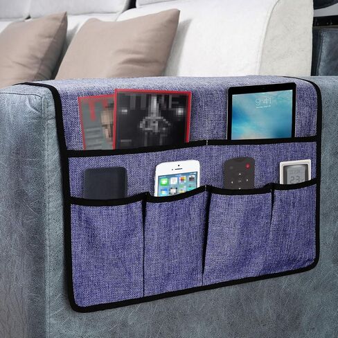NICEEC Non Slip Linen Sofa Armrest Organizer for Sofa Couch Recliner Remote Holder Armchair Caddy with 6 Pockets Storage for Magazine Books,TV Remote Control,Cell Phone,Glasses,Charger-White in Saudi Arabia