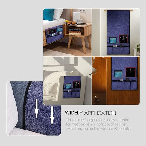 NICEEC Non Slip Linen Sofa Armrest Organizer for Sofa Couch Recliner Remote Holder Armchair Caddy with 6 Pockets Storage for Magazine Books,TV Remote Control,Cell Phone,Glasses,Charger-White in Saudi Arabia