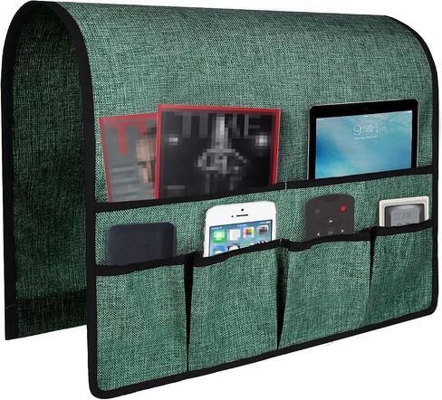 NICEEC Non Slip Linen Sofa Armrest Organizer for Sofa Couch Recliner Remote Holder Armchair Caddy with 6 Pockets Storage for Magazine Books,TV Remote Control,Cell Phone,Glasses,Charger-White in Saudi Arabia
