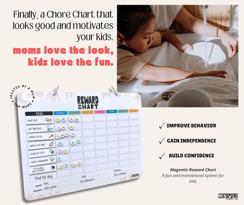 Magnetic Behavior Chore Chart for Kids! Premium quality| Modern Minimal | Use for up to 3 Kids! Gift Reward Visual Schedule Chart - Dry and Erase Routine and Responsibility in Saudi Arabia