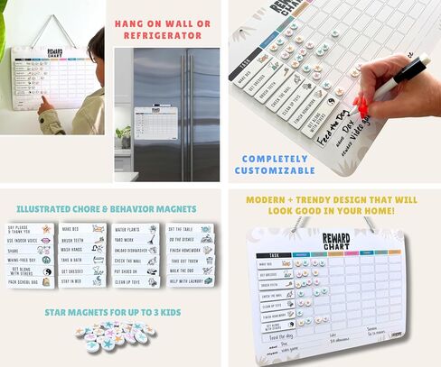 Magnetic Behavior Chore Chart for Kids! Premium quality| Modern Minimal | Use for up to 3 Kids! Gift Reward Visual Schedule Chart - Dry and Erase Routine and Responsibility in Saudi Arabia