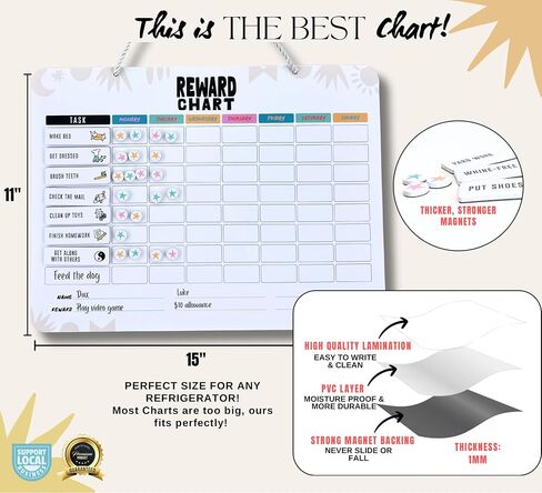 Magnetic Behavior Chore Chart for Kids! Premium quality| Modern Minimal | Use for up to 3 Kids! Gift Reward Visual Schedule Chart - Dry and Erase Routine and Responsibility in Saudi Arabia