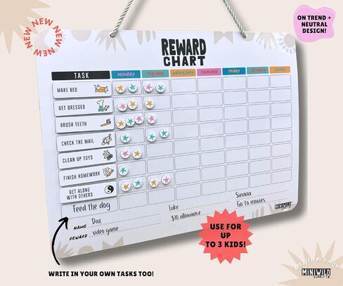 Magnetic Behavior Chore Chart for Kids! Premium quality| Modern Minimal | Use for up to 3 Kids! Gift Reward Visual Schedule Chart - Dry and Erase Routine and Responsibility in Saudi Arabia