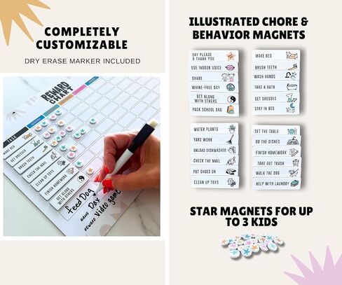 Magnetic Behavior Chore Chart for Kids! Premium quality| Modern Minimal | Use for up to 3 Kids! Gift Reward Visual Schedule Chart - Dry and Erase Routine and Responsibility in Saudi Arabia