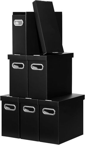 Oterri 2 Pcs File Organizer, Cardboard Storage File Boxes with Lids,Portable File Box with Handle,Hanging File Folder Organizer for Letter Size,File Organizer Box for Office/School, Black (No Folders) in Saudi Arabia