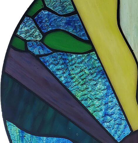 لوحة نافذة RIVER OF GOODS مقاس 12.75 بوصة ارتفاعًا - زجاج ملون مستدير - عناصر أرضية - معلقة كبيرة لالتقاط أشعة الشمس، متعددة الألوان in Kuwait