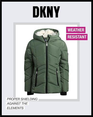 معطف الشتاء للفتيات من DKNY - سترة منتفخة مبطنة بالفرو الصناعي - سترة تزلج معزولة ثقيلة الوزن للفتيات (4-16) in Kuwait