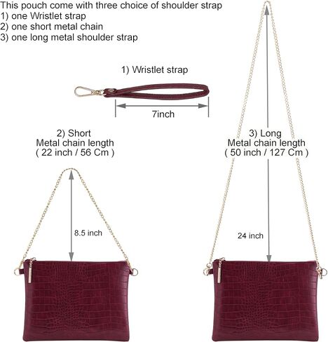 B BRENTANO Vegan Clutch Bag Pouch with removable wristlet and two size metal chain in Kuwait
