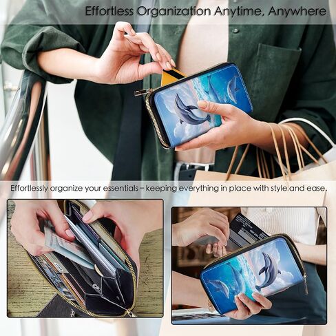 Wristlet Wallets For Women With Card Holder Zipper Pocket,Slim PU Leather Cute women's Wristlet Wallet Clutch For Women Girls,Sunset Flamingo in Kuwait