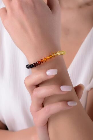 Exceptional Colors of Amber Bracelet for Woman Red, Blue and Green - amber stone jewelry, 100% Genuine, HandMade from Caribbean Baroque Beads - 7" / 18cm (Blue - Azura) in Saudi Arabia