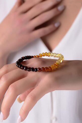 Exceptional Colors of Amber Bracelet for Woman Red, Blue and Green - amber stone jewelry, 100% Genuine, HandMade from Caribbean Baroque Beads - 7" / 18cm (Blue - Azura) in Saudi Arabia