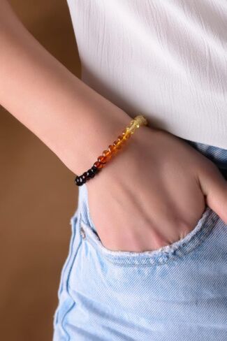 Exceptional Colors of Amber Bracelet for Woman Red, Blue and Green - amber stone jewelry, 100% Genuine, HandMade from Caribbean Baroque Beads - 7" / 18cm (Blue - Azura) in Saudi Arabia