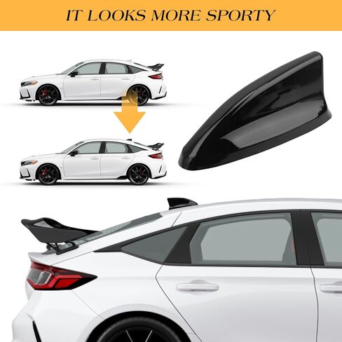 زعانف سمك القرش لسقف السيارة مصممة للجيل الحادي عشر من سيفيك هوندا، غطاء علوي لزعانف القرش، ملحق سيارة أنيق، ملصق تزيين خارجي (ناعم، أسود) in Kuwait