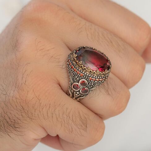 Aquamarine rings for men With Turquoise Stone, Handmade 925 sterling silver rings for men, Vintage Turkish ring perfect Statement Ring, Aquamarine stone ring christmas gifts for men, Size 7 in Saudi Arabia