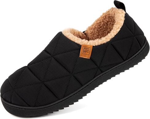 FamilyFairy Mens Warm Slippers Quilted Nylon Memory Foam House Shoes Indoor Outdoor with Non-Slip Sole in Kuwait