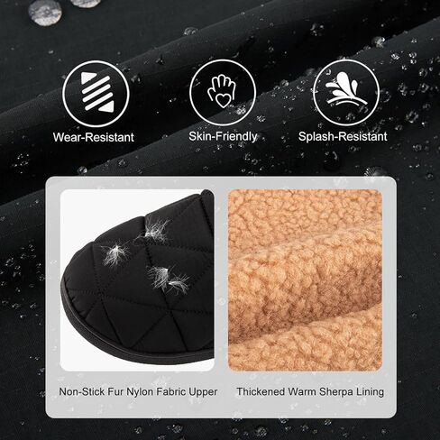 FamilyFairy Mens Warm Slippers Quilted Nylon Memory Foam House Shoes Indoor Outdoor with Non-Slip Sole in Kuwait