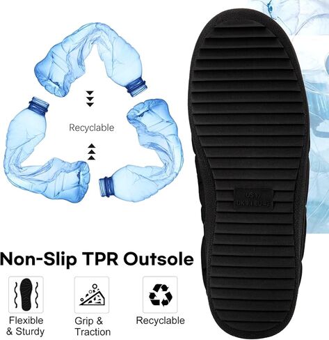 FamilyFairy Mens Warm Slippers Quilted Nylon Memory Foam House Shoes Indoor Outdoor with Non-Slip Sole in Kuwait