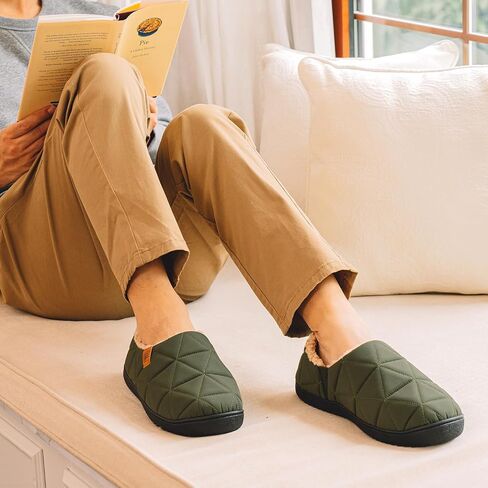 FamilyFairy Mens Warm Slippers Quilted Nylon Memory Foam House Shoes Indoor Outdoor with Non-Slip Sole in Saudi Arabia