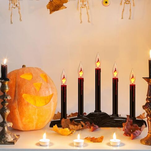 Halloween Table Decorations - Halloween Candles Centerpiece Blood Dripping Black Flame Candle with Flickering Flame, Spooky Electric Candles for Halloween Home Party Table Windowsill Decor, 5 Lights in Saudi Arabia