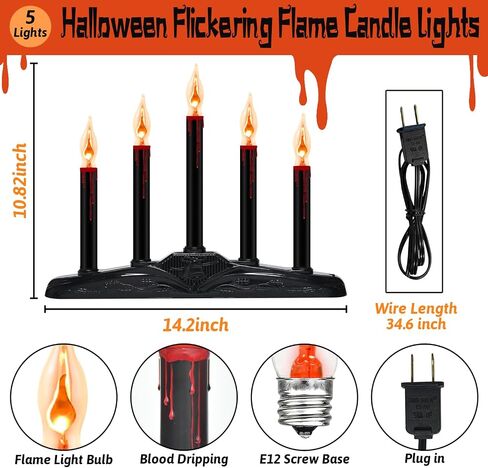 Halloween Table Decorations - Halloween Candles Centerpiece Blood Dripping Black Flame Candle with Flickering Flame, Spooky Electric Candles for Halloween Home Party Table Windowsill Decor, 5 Lights in Saudi Arabia