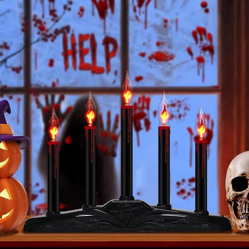 Halloween Table Decorations - Halloween Candles Centerpiece Blood Dripping Black Flame Candle with Flickering Flame, Spooky Electric Candles for Halloween Home Party Table Windowsill Decor, 5 Lights in Saudi Arabia