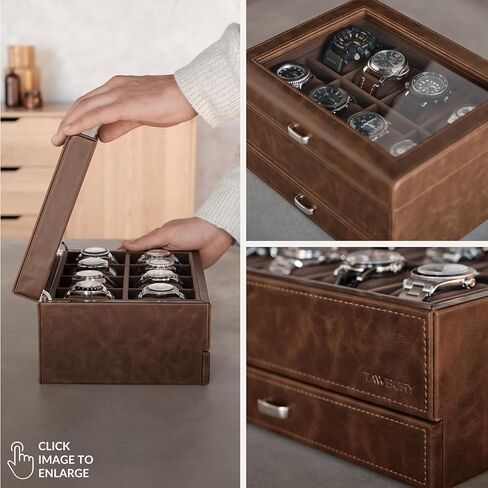 صندوق مجموعة ساعات TAWBURY 8 للرجال – صندوق ساعات رجالي للساعات الكبيرة | حافظة ساعة من الجلد الأسود الصناعي | حامل الساعات الفاخرة | مشاهدة المنظم | علبة الساعة | حالات مشاهدة | مجموعة صندوق الساعات باللون الأسود in Kuwait