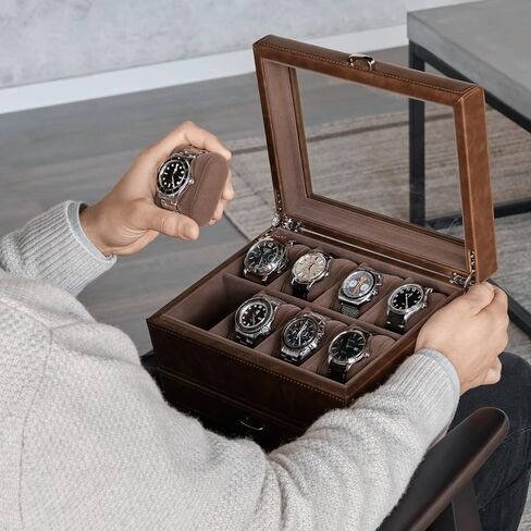 صندوق مجموعة ساعات TAWBURY 8 للرجال – صندوق ساعات رجالي للساعات الكبيرة | حافظة ساعة من الجلد الأسود الصناعي | حامل الساعات الفاخرة | مشاهدة المنظم | علبة الساعة | حالات مشاهدة | مجموعة صندوق الساعات باللون الأسود in Kuwait