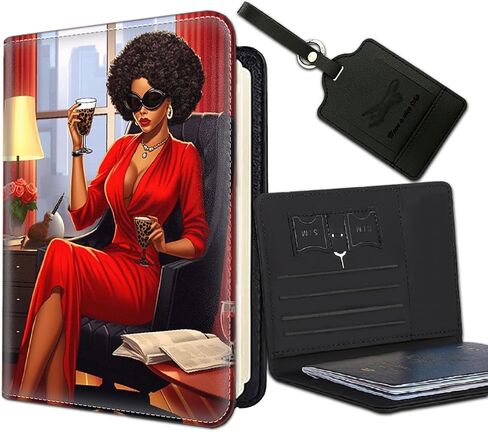 Passport Holder Women Wallet with Luggage Tag, Leather Passport Cover with RFID Blocking, Travel Accessories Multi Card Slot Passport Case for Men，Hustle Like A Boss Side Hustler Afro Queen in Saudi Arabia