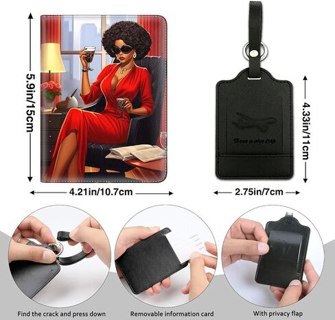 Passport Holder Women Wallet with Luggage Tag, Leather Passport Cover with RFID Blocking, Travel Accessories Multi Card Slot Passport Case for Men，Hustle Like A Boss Side Hustler Afro Queen in Saudi Arabia