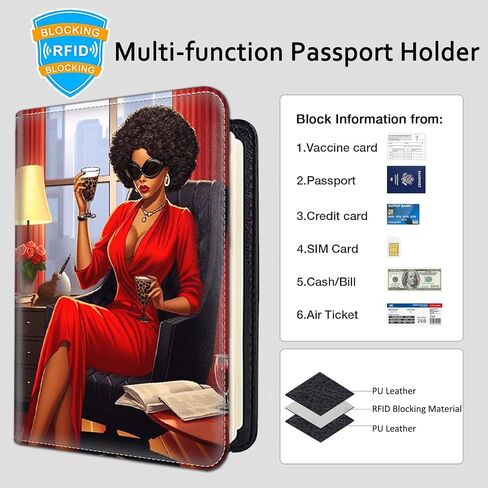 Passport Holder Women Wallet with Luggage Tag, Leather Passport Cover with RFID Blocking, Travel Accessories Multi Card Slot Passport Case for Men，Hustle Like A Boss Side Hustler Afro Queen in Saudi Arabia