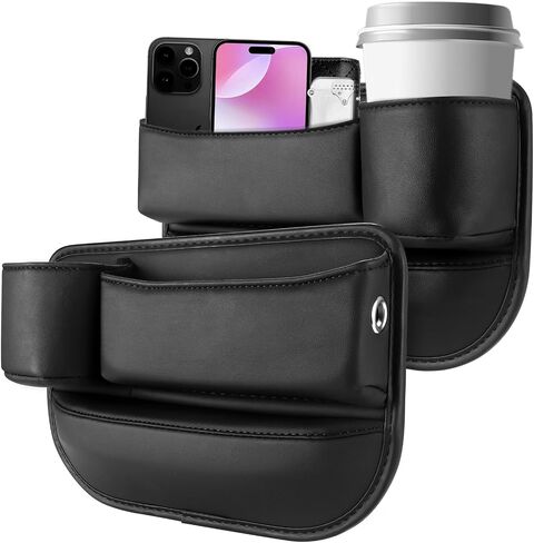 Car Seat Gap Filler Organizer, Premium Faux Leather Gap Storage Box with Cup Holder, Front Seat Car Gap Filler for Phones Parking Pass Glasses (Driver Seat) in Saudi Arabia