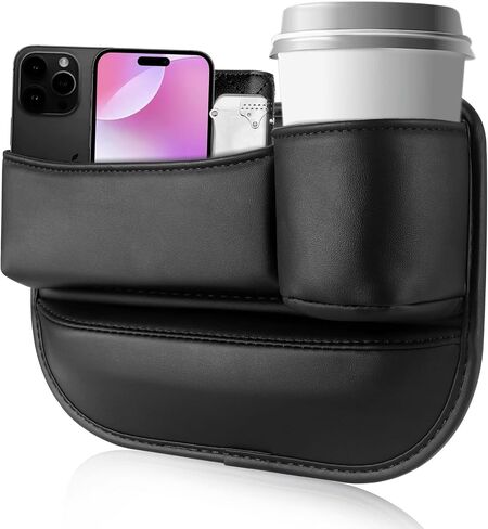 Car Seat Gap Filler Organizer, Premium Faux Leather Gap Storage Box with Cup Holder, Front Seat Car Gap Filler for Phones Parking Pass Glasses (Driver Seat) in Saudi Arabia