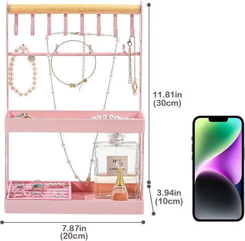 Lolalet Jewelry Organizer Stand Holder, 4-Tier Cute Necklace Holder Stand Rack with 12 Hooks Place Rings Necklaces for Teen Girl Room Decor -Black in Kuwait
