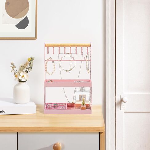 Lolalet Jewelry Organizer Stand Holder, 4-Tier Cute Necklace Holder Stand Rack with 12 Hooks Place Rings Necklaces for Teen Girl Room Decor -Black in Kuwait