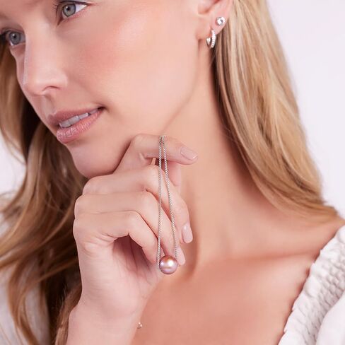 Freshwater Pearl Pendant Necklace - Floating Pearl Necklace for Women - Rhodium Plated Sterling Silver Necklace - Real Pearl Necklace - Timeless Pearl Jewelry for Women - 10.5MM Pearl in Saudi Arabia