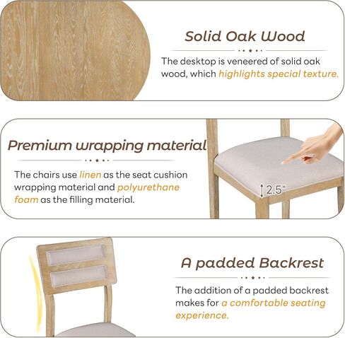 طاولة طعام أنيقة للمطبخ، طاولات مستديرة قابلة للتمديد مكونة من 5 قطع ودرجين صغيرين، مجموعة تناول العشاء مع 4 كراسي منجدة تتسع لـ 4-6 أشخاص، طبيعية in Kuwait