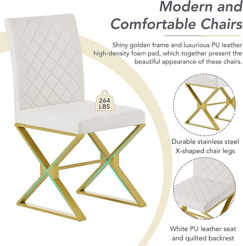 7 قطع من كراسي المطبخ الحديثة والمستطيلة المصنوعة من جلد البولي يوريثان مع أثاث منزلي لغرفة الأرجل، طقم طاولة طعام لـ 6 أشخاص، أبيض in Kuwait